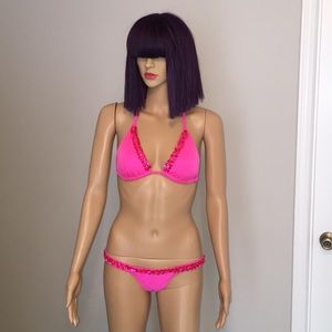 Pink Sequin Thong Bikini